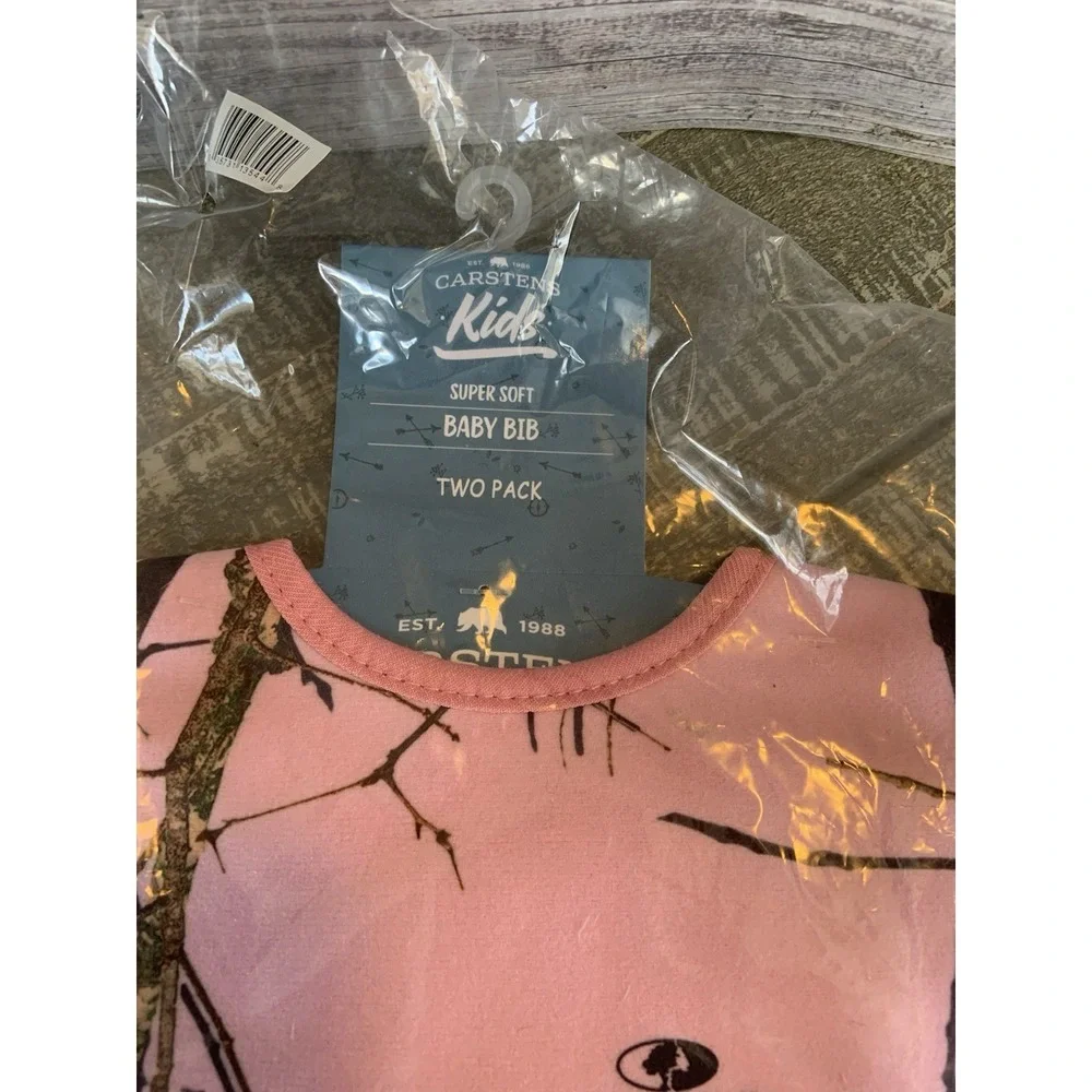 Carstens Mossy Oak Kids Pink Camo Super Soft Baby Bibs 2-Pack NWT Hunters‎